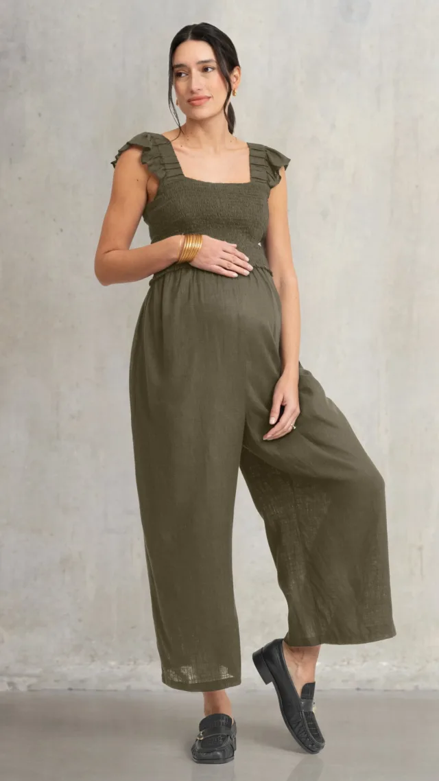 Linen-Blend Maternity & Nursing Jumpsuit