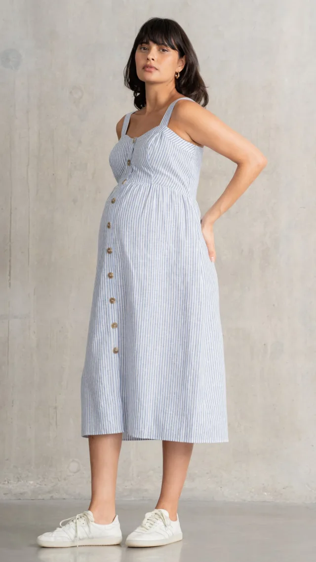 Linen & Cotton Midi Maternity & Nursing Dress