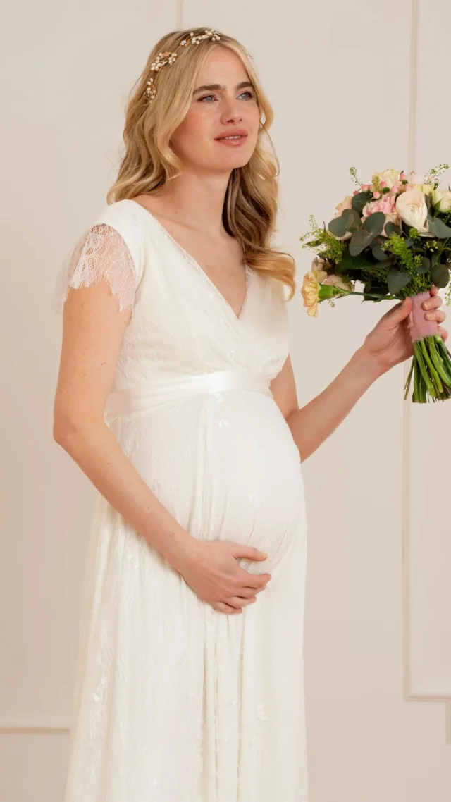 Long Lace V Neck Maternity Bridal Gown