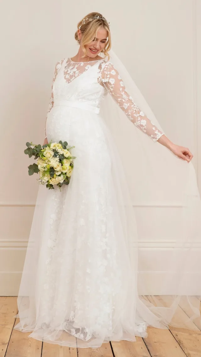 Long Sleeve Lace Maternity Wedding Dress