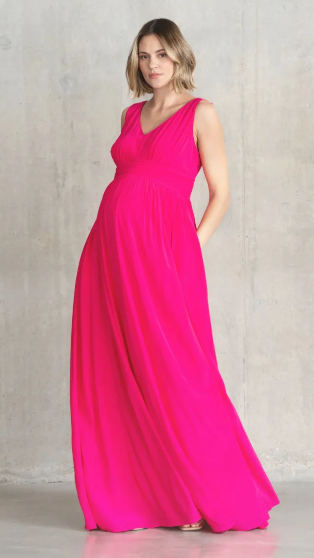 Maxi-Length Maternity-To-Nursing Dress With Pleat Details