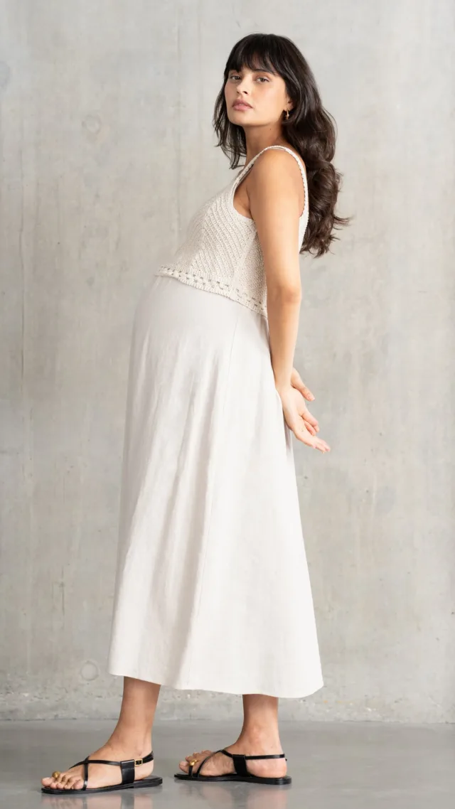 Midi-Length Maternity-To-Nursing Dress With Crochet-Look Top