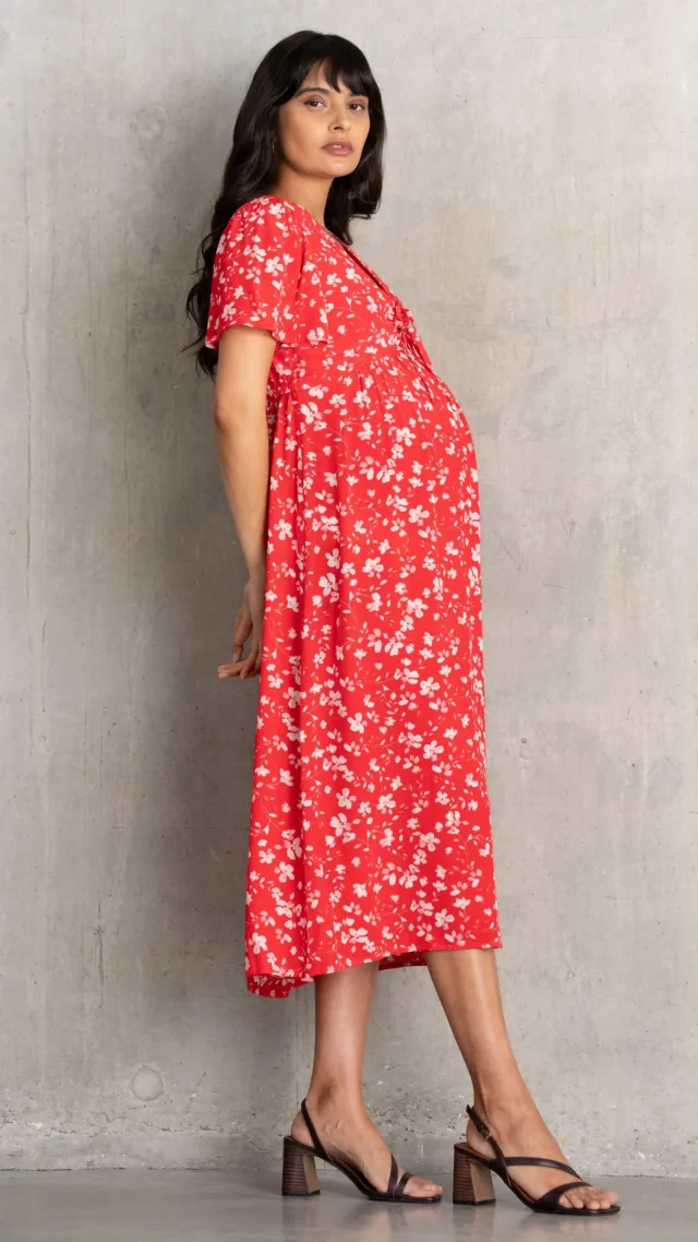 Midi Painted-Petal Maternity & Nursing Tea Dress