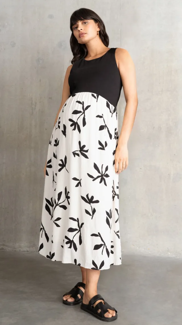 Mixed Media Midi Maternity Dress