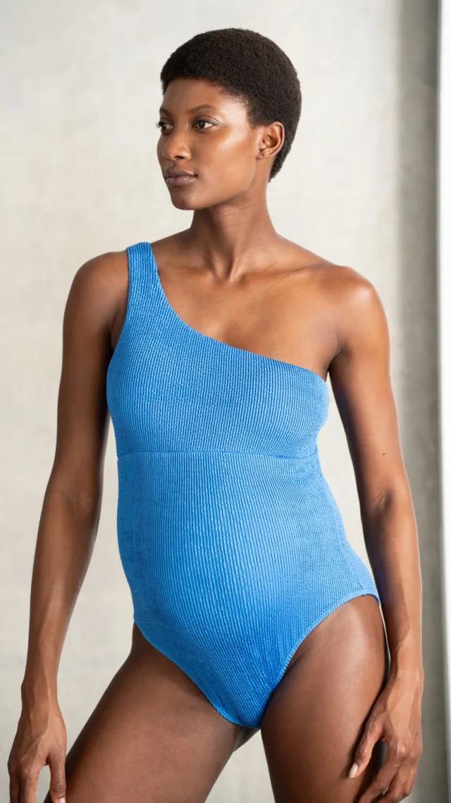 One-Shoulder Textured Maternity Swimsuit
