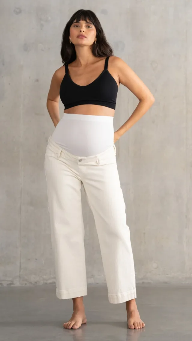 Organic Cropped Straight Wide-Leg Maternity Jeans