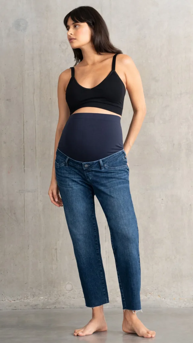 Organic Tapered Frayed Hem Maternity Jeans
