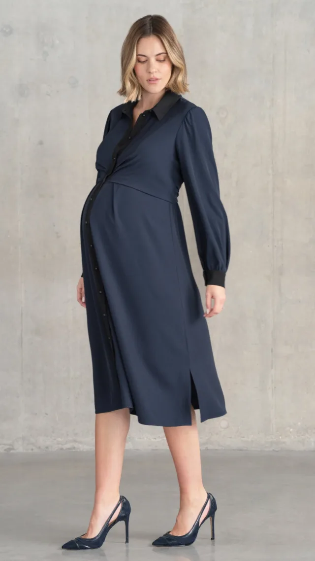 Pleated Waist Maternity & Nursing Shirt Dress