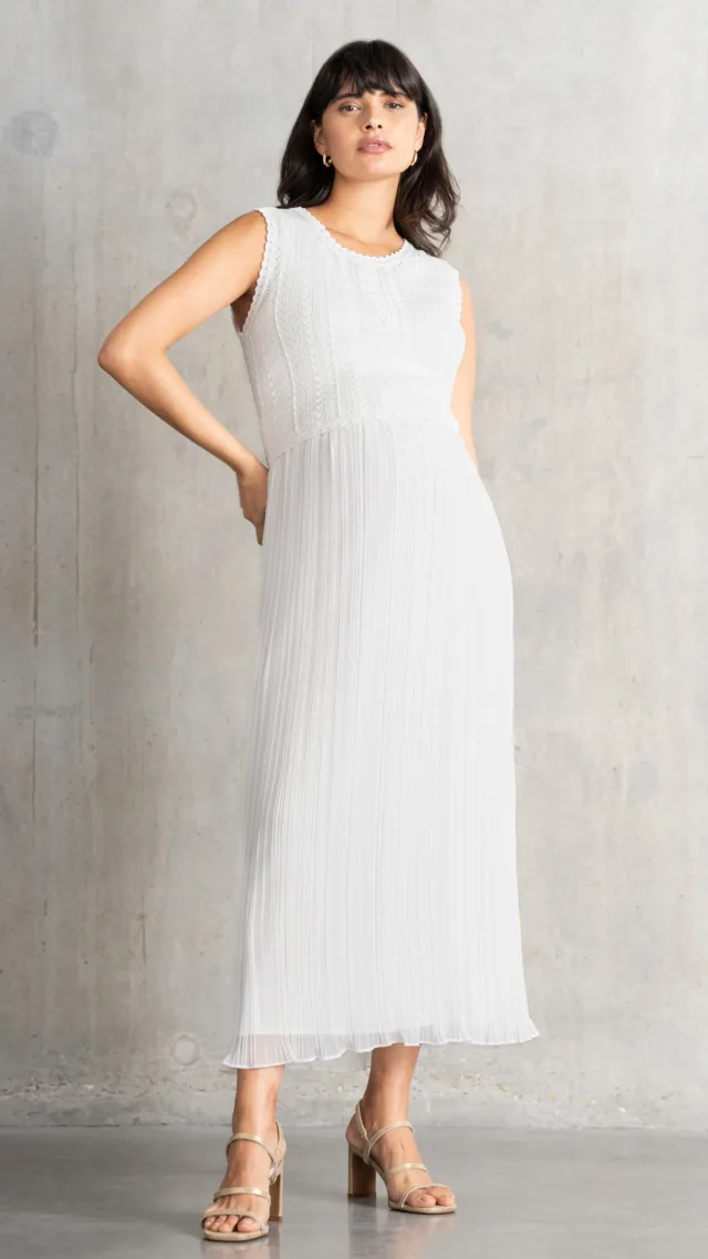 Pointelle Knit Maternity & Nursing Top With Pleat Skirt