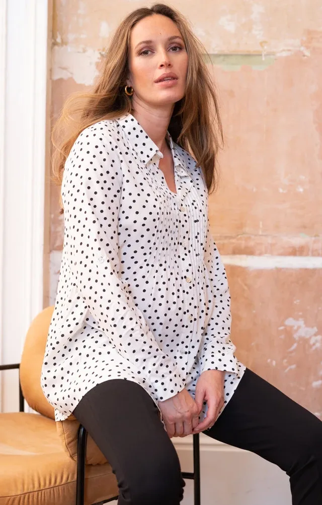 Polka Dot Button Down Maternity Blouse