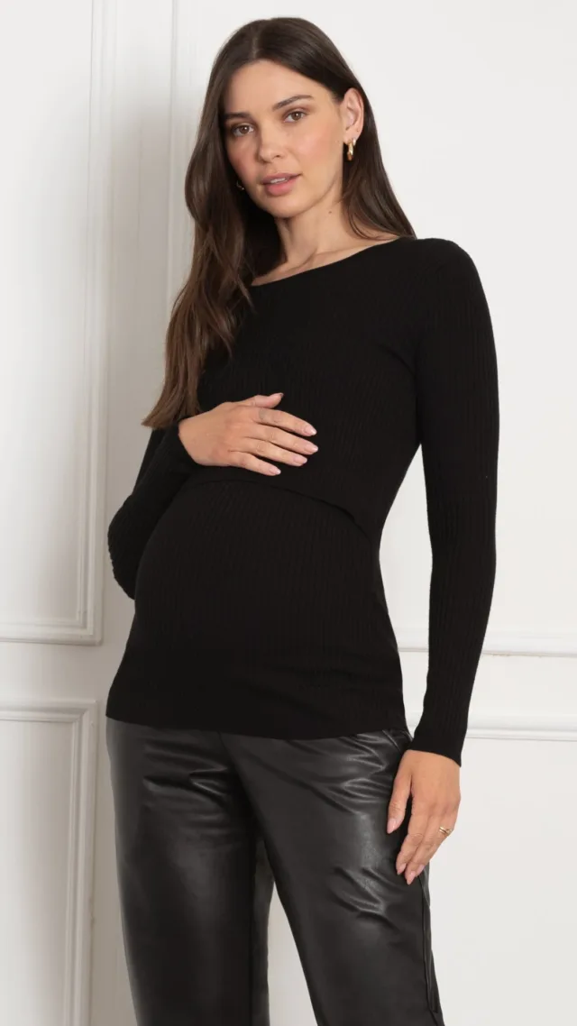 Rib Knit Crew Neck Maternity & Nursing Top