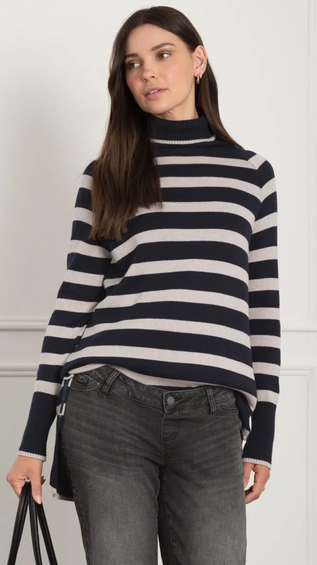 Roll Neck Striped Maternity & Nursing Tunic