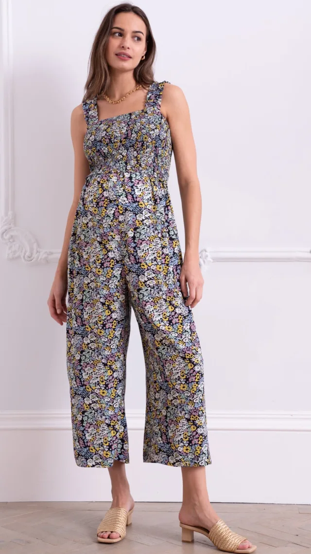 Shirred Bodice Maternity-To-Nursing Jumpsuit