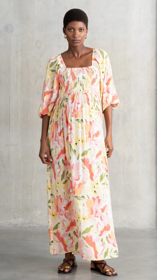 Shirred Body Maxi Maternity Dress