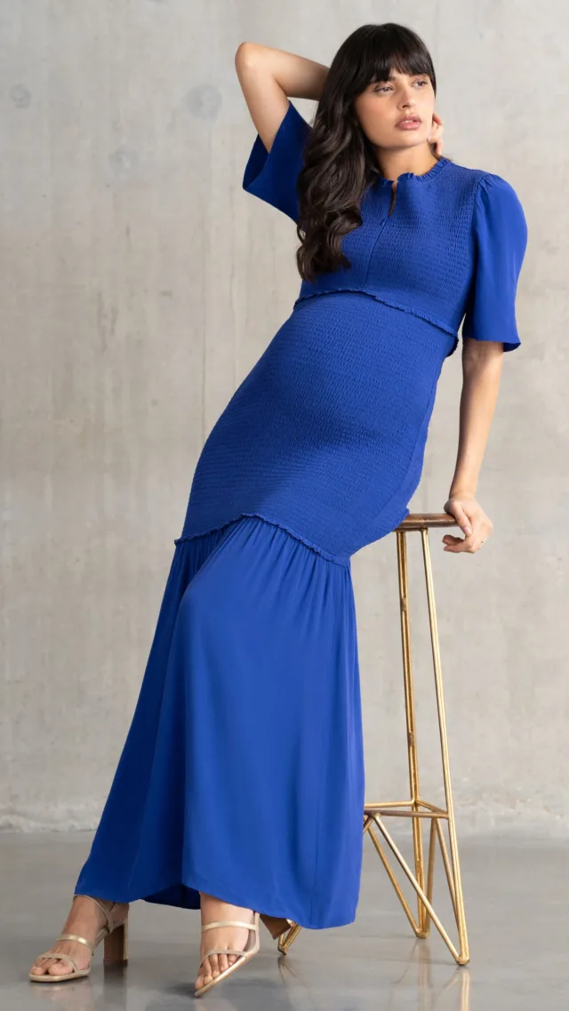 Shirred Maternity & Nursing Maxi Dress