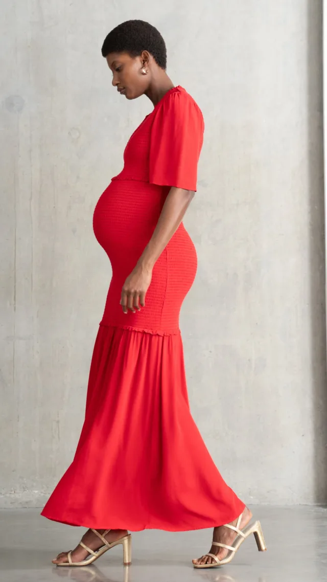 Shirred Maternity-To-Nursing Maxi Dress