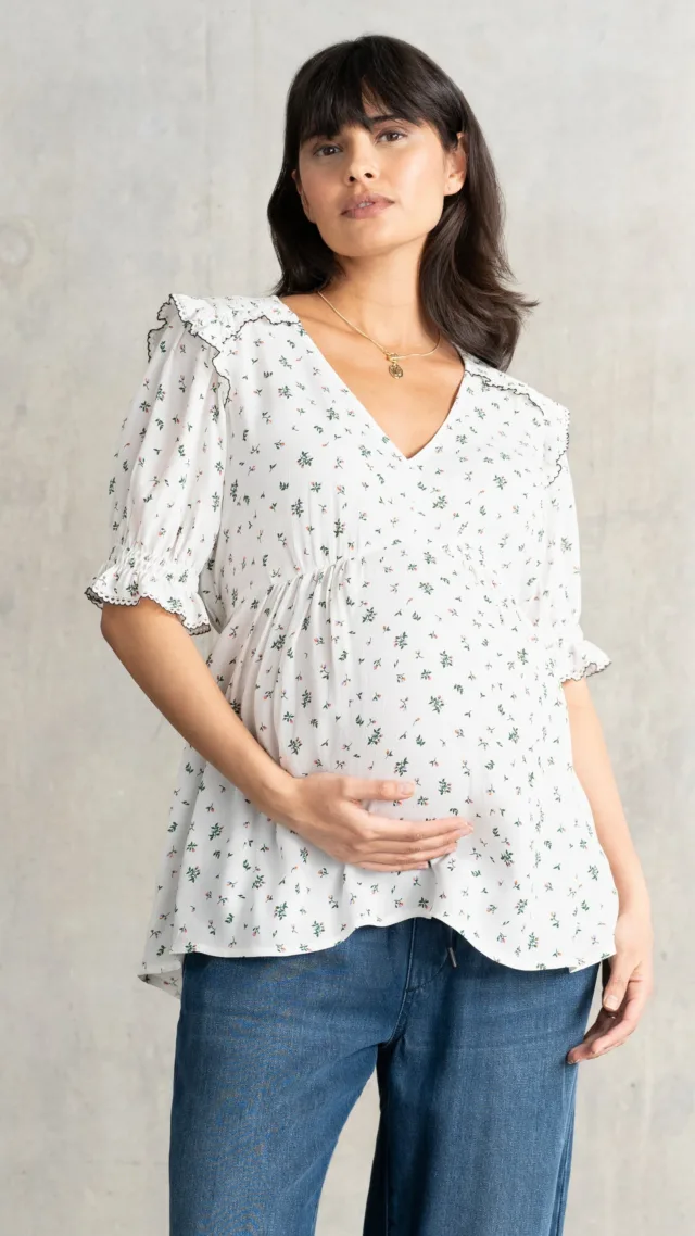 Shirred Plain Maternity Blouse