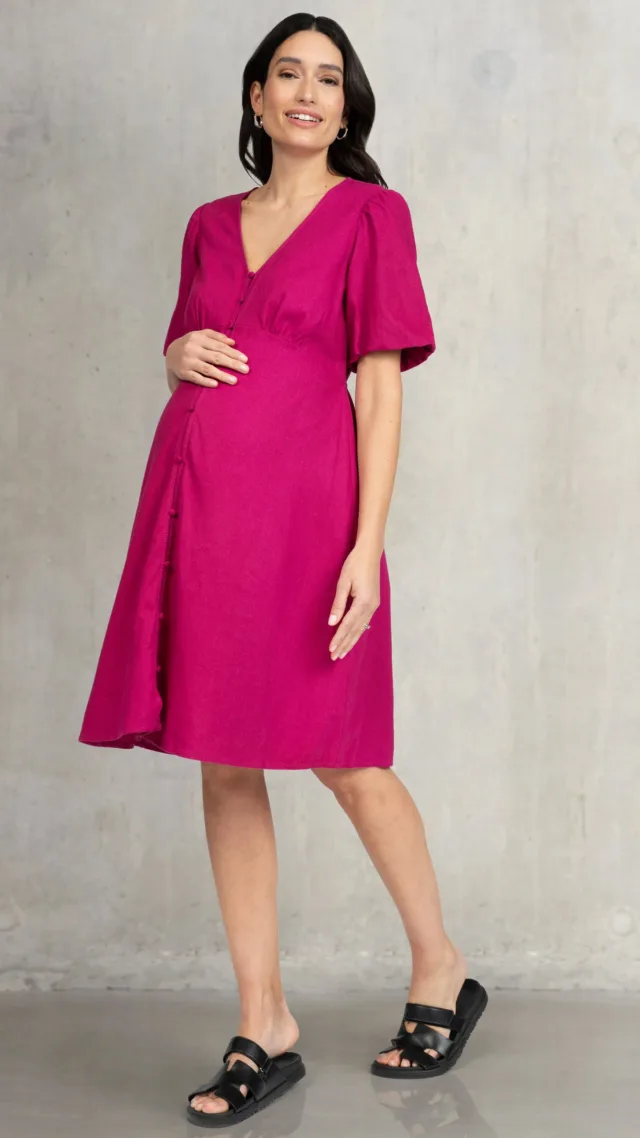 Short A-Line Button-Down Maternity-To-Nursing Dress