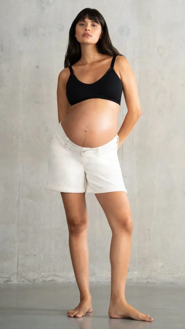 Stretch Denim Under Bump Maternity Shorts