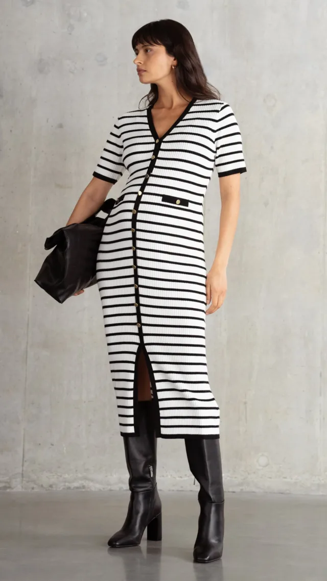 Super-Soft Stripe Rib Knit Maternity & Nursing Dress