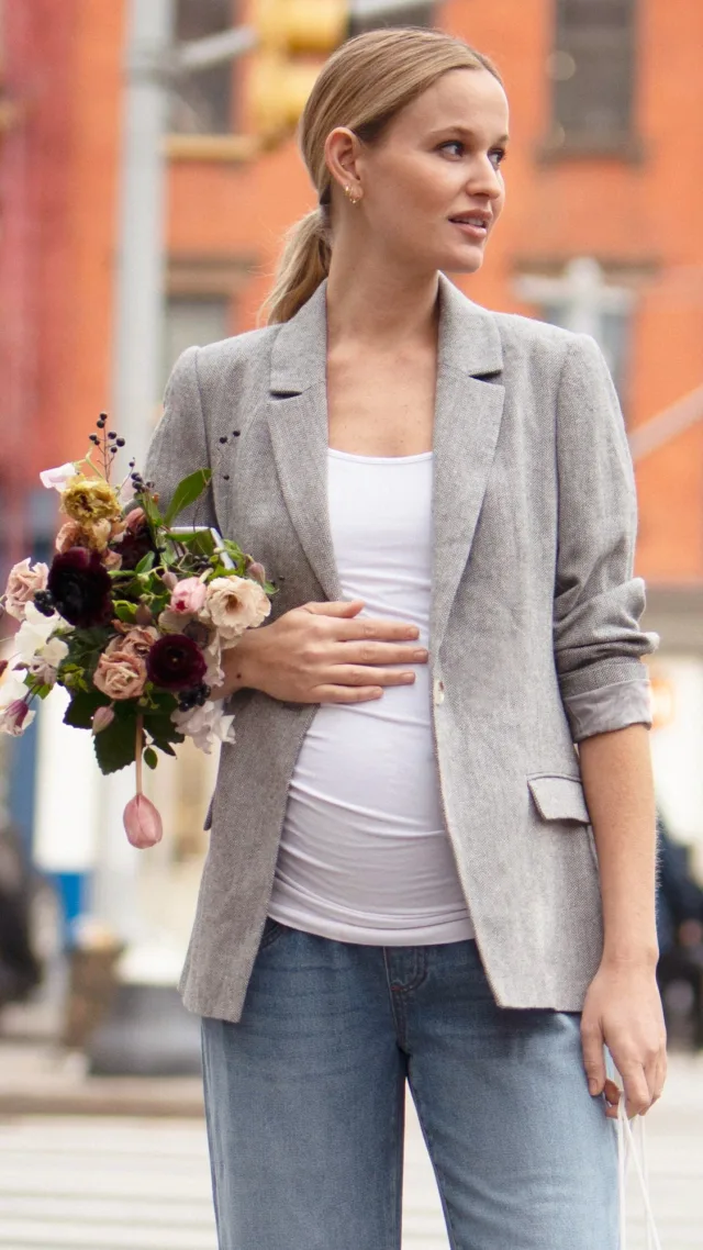 Tailored Herringbone Maternity Blazer