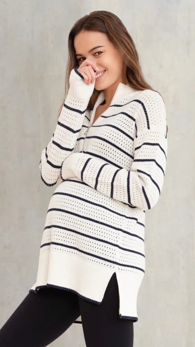 Textured Stripe Cotton Maternity & Nursing Jumper