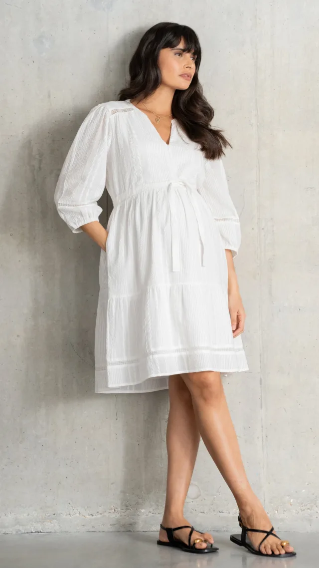 Trim Detail Tiered Maternity & Nursing Dress