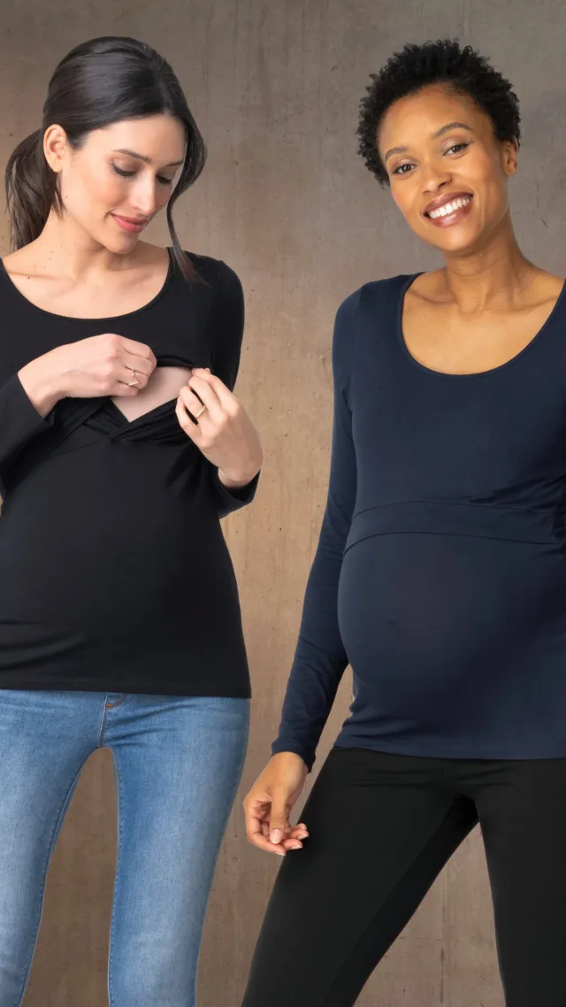 Twin Pack Maternity & Nursing Long Sleeve Tops – Black & Navy