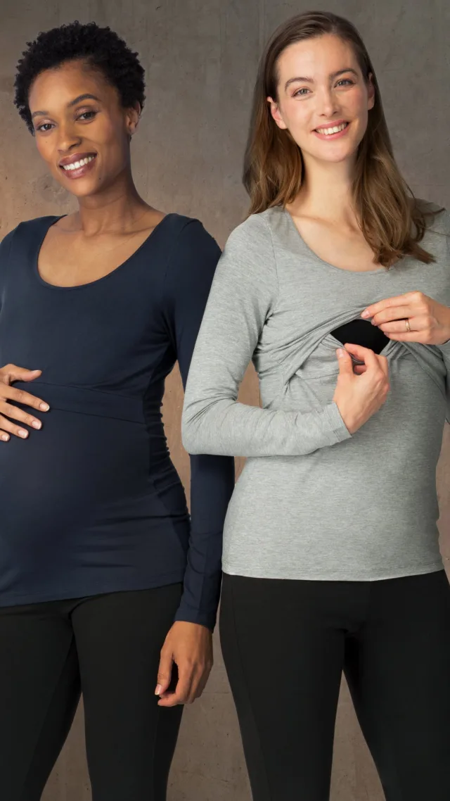 Twin Pack Maternity & Nursing Tops – Navy & Grey