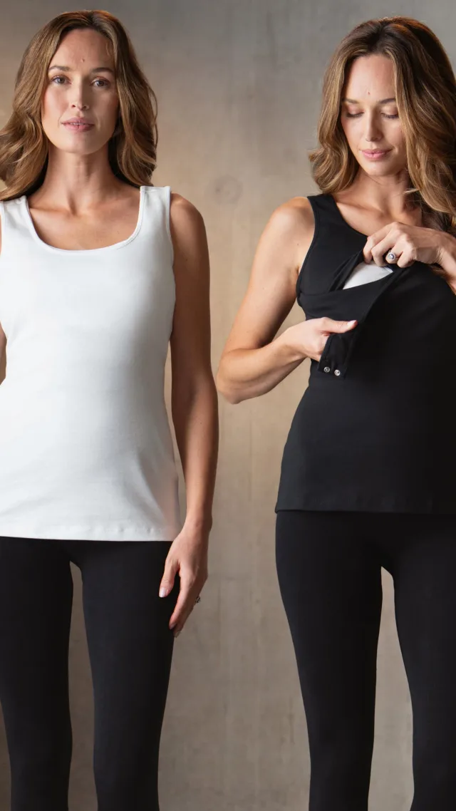 Twin Pack Nursing Vest Tops - Black & White