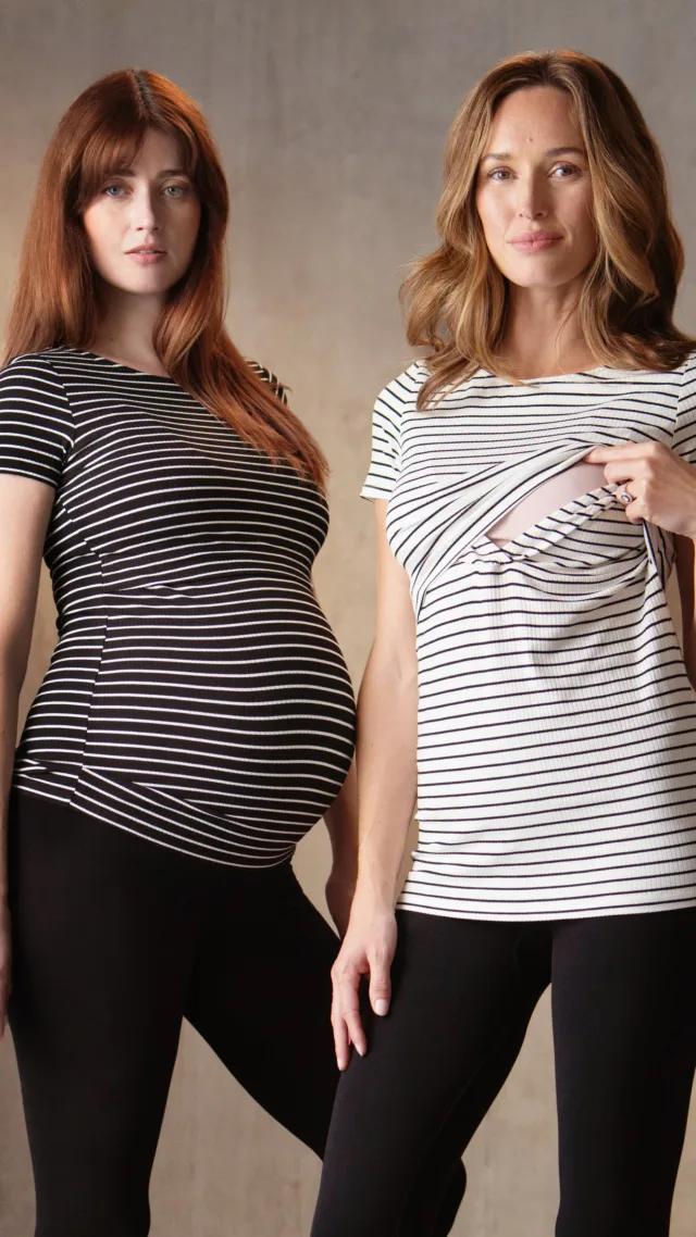 Twin Pack Striped Maternity To Nursing T-Shirts - Black & White