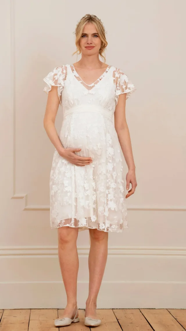 White Floral Lace Maternity To Nursing Occasion Dress