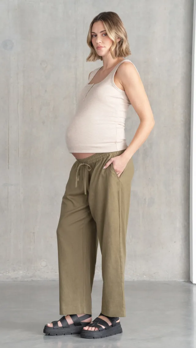 Wide-Leg Linen-Blend Under Bump Maternity Pants