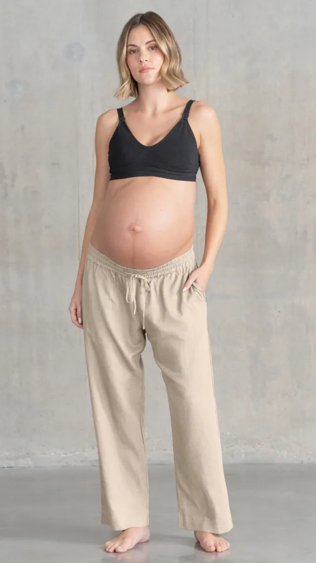 Wide-Leg Linen-Blend Under Bump Maternity Pants