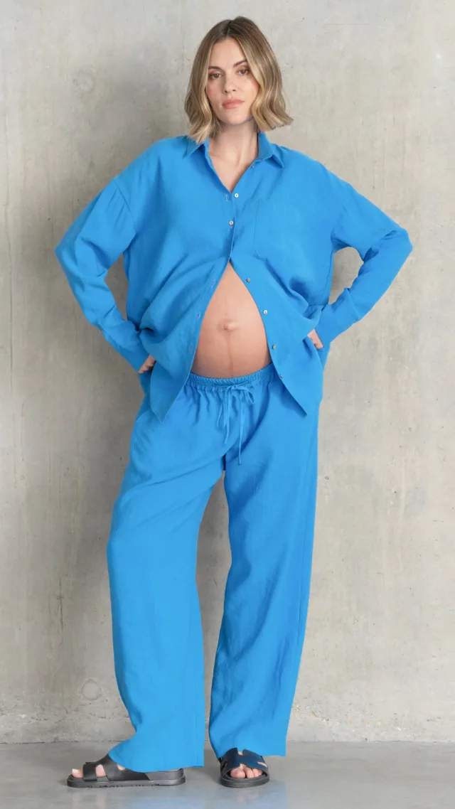 Wide-Leg Linen Blend Under Bump Maternity Trousers