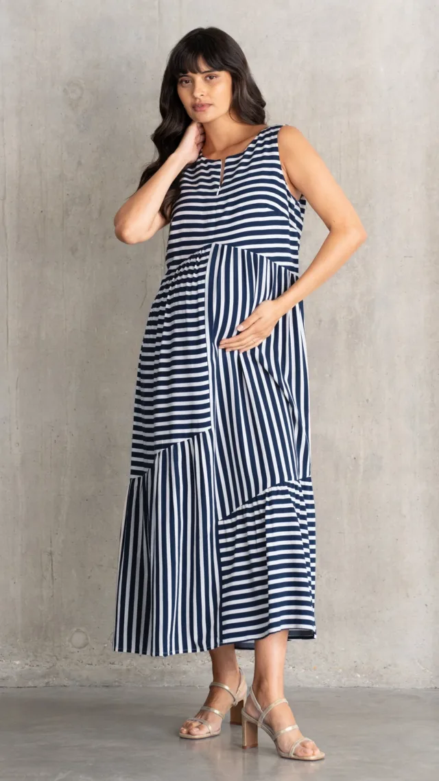 Zip-Front Tiered Maternity & Nursing Dress